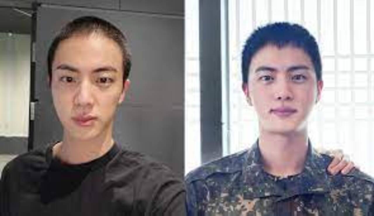 Fans loved Jin`s cute bowl cut which he often used to grow out - Jin has also not shied away from conducting weird experiments with his hair - even cutting his bangs unevenly himself on a whim! We definitely shed a few tears when he cut off his beautiful bangs for his military enlistment but oh well - duty calls